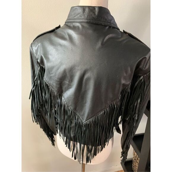 Fringe leather like black jacket size medium - Picture 3 of 13